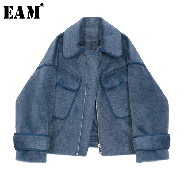 

eam] loose fit blue pocket split joint big size short jacket new lapel long sleeve women coat fashion tide spring 2020 1r684, Black;brown