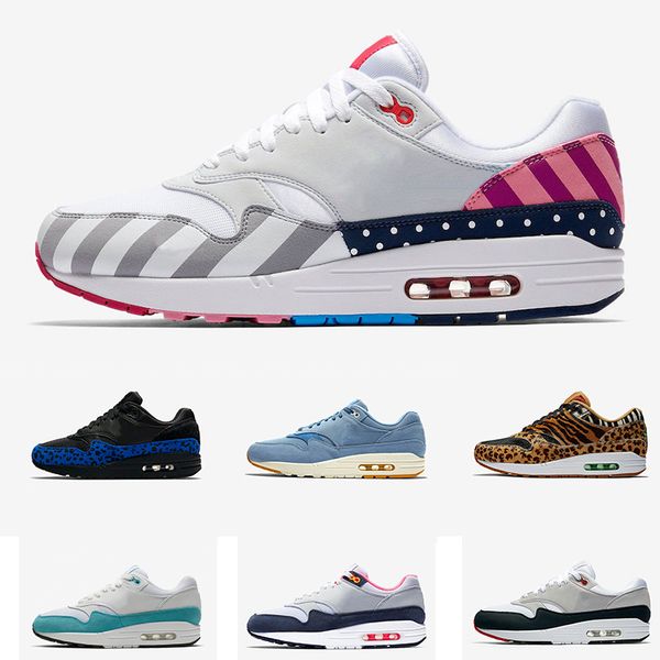 

Obsidian Atmos 1s Mens Running Shoes 87s Trainers 87 Black Leopard What The Parra Print Sports Designer Sneakers Size 36-45