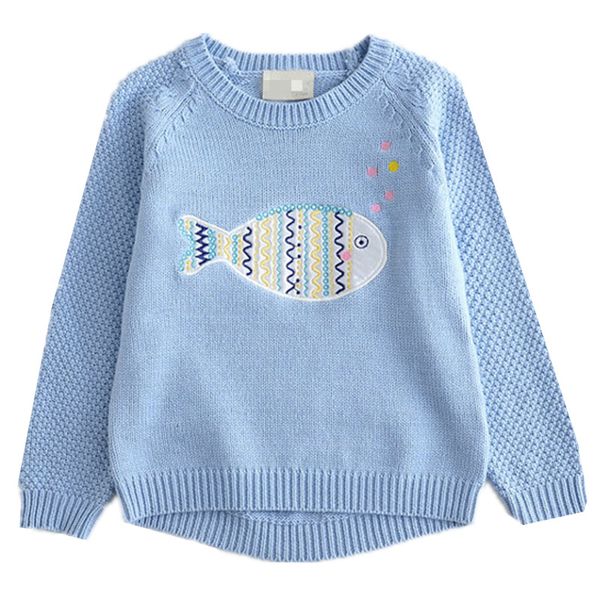 

children's soft sweater children's cartoon fish spit bubble round neck pullover sweater princess beige blue 18m01