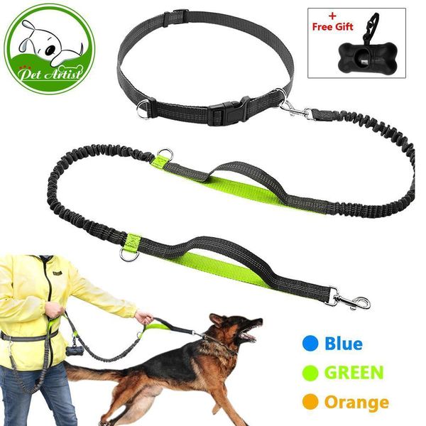 

выдвижной hands free поводок собаки для запуска двойной ручки pet поводок светоотражающих до 150 фунтов больших собак свободного мешка диспе