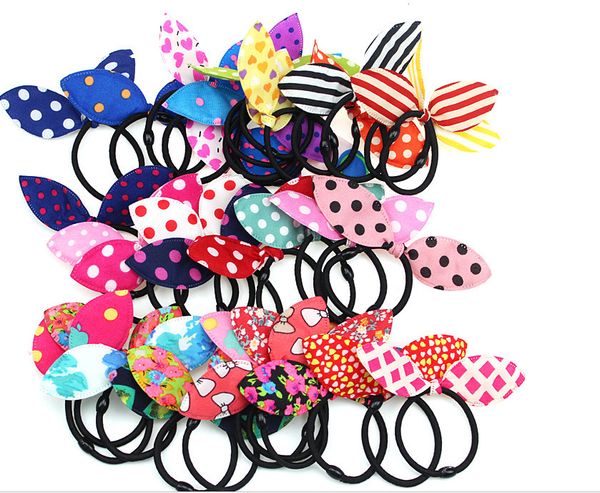 

600pcs/lot diy simple multi bow tie ears rubber band elasticity dots stripe hair bands styling tool accessory ha1678, Brown