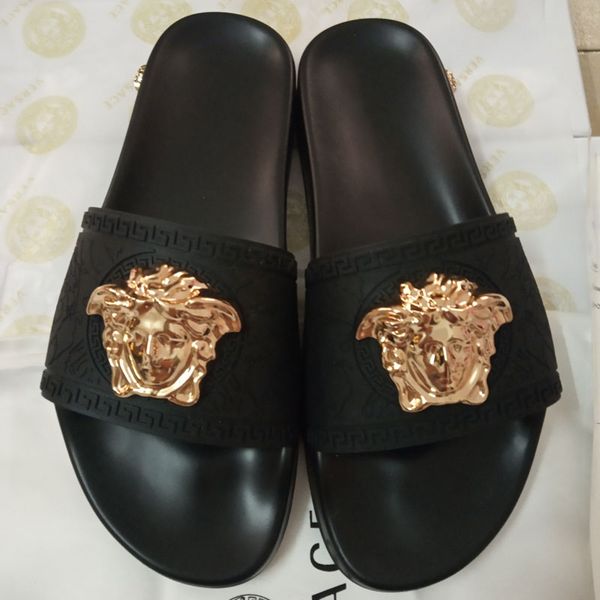 

2019 waterfront mule slippers men's women luxury sandals flat fashion shoes slippers summer flexible rubber outsole slide slippers, Black