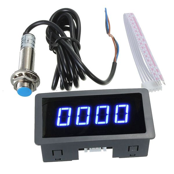 Freeshipping 4 Digital LED Azul Tacômetro RPM Medidor de Velocidade + Hall Sensor de Proximidade Interruptor NPN