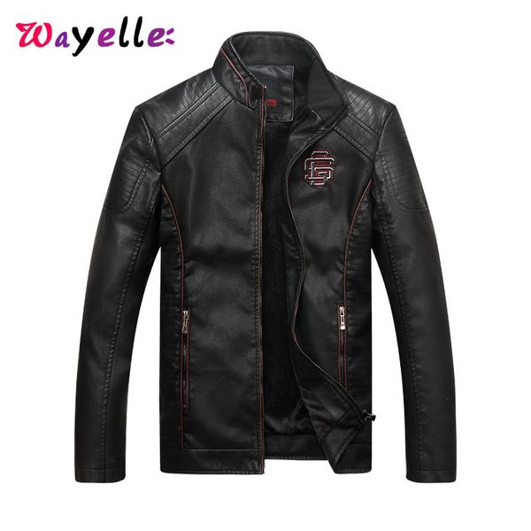 

faux fur jacket coat men 2019 autumn teens pu leather jackets casual thick warm slim stand collar men motorcycle biker jacket, Black;brown