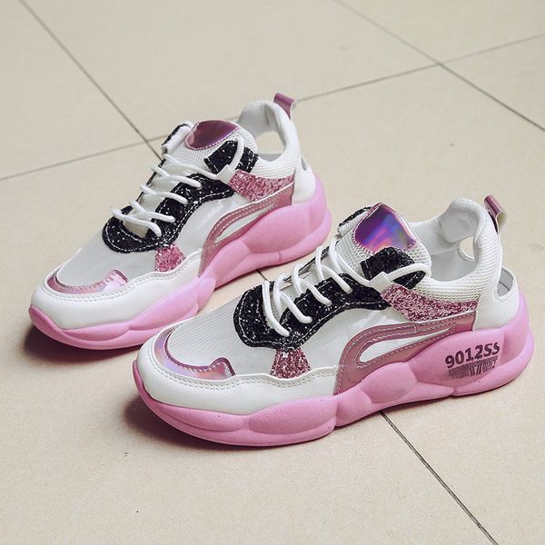 

2019 new ozhouzhan sequin versatile korean-style online celebrity sports sandals women's dad shoes breathable mesh closed-toe wo, Black