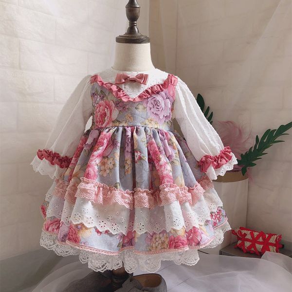 

Girl Kids Designer Clothes Dress Spain style Antique Lace and Flower Patchwork Design Lolita Girl Dress Spring Fall Princess Dresses