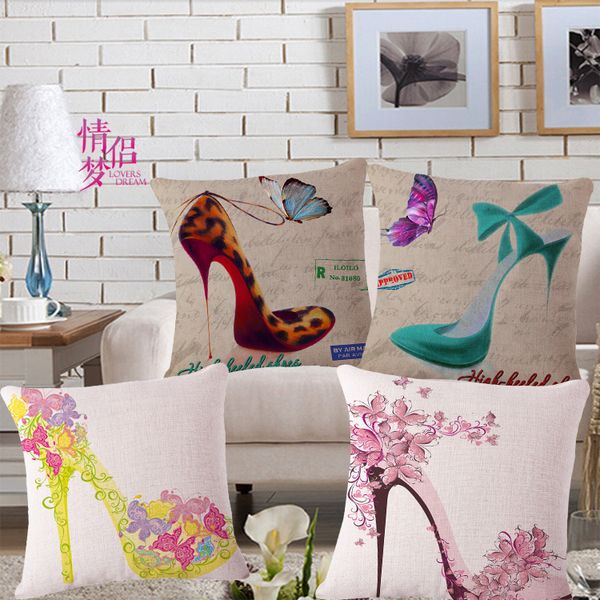 

system nostalgia restore ancient ways flower high-heeled shoes embrace pillow case thick and solid cotton sofa bed no contain core cushion