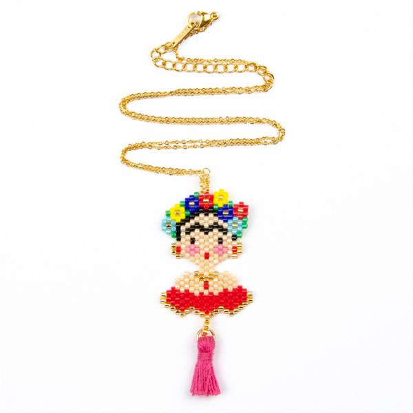 

handmade girl profile pendant necklace gold plated chain little girl choker miyuki seed beads necklace for women designer jewelry wholesale, Silver