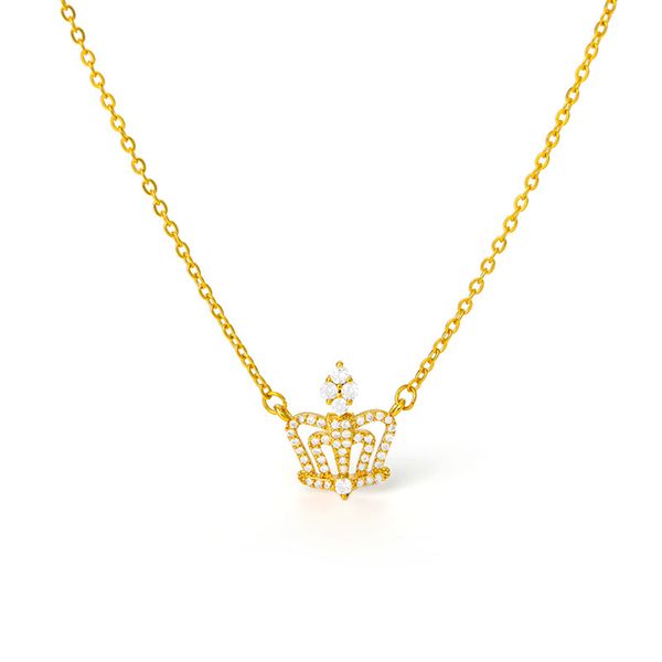 

small fresh elegant women fashion crystal charm princess crown pendant necklace clavicle chain valentine's day women jewelry, Silver