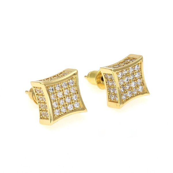 

new mens designer jewelry stud earrings hip hop cubic zirconia diamond fashion earrings copper white gold filled crystal stud earring jewelr, Golden;silver