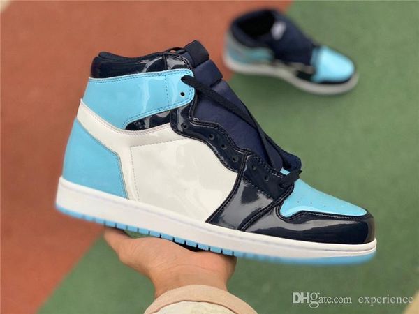 

2019 новые аутентичные 1 high og unc патентный asg wmns 1s obsidian синий chill-белый баскетбол обувь кроссовки мужчины женщины cd0461-401 с