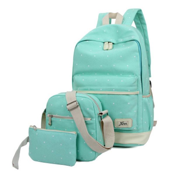 

3pcs set fresh canvas women backpack big girl student book bag with purse lapbag ladies school for teenager