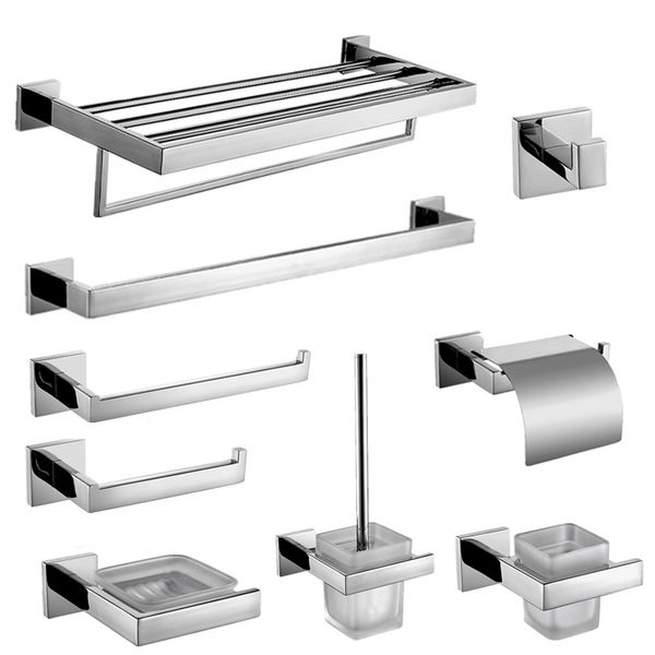 

sus 304 stainless steel wall mounted bathroom hardware set smooth bright surface chrome steel bathroom hardware set