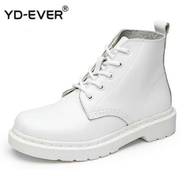 

genuine leather women ankle boots white motorcycle boots female winter ladies leather shoes botas mujer large size 35-44, Black