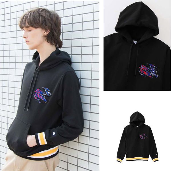 

champions mens women designer hoodie fashion trend brand embroidered logo terry mens sweatshirt asian size m-xxl, Black