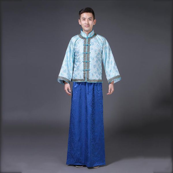 Cinese antico della dinastia qing indumento nazionale da uomo Cheongsam Tang set di abiti cosplay costume orientale Hanfu vestido maschile abbigliamento da palcoscenico