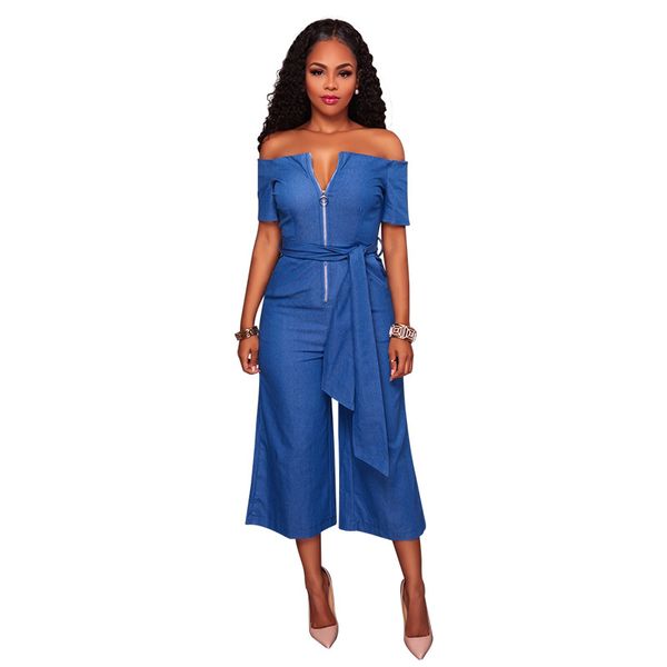 

casual off shoulder woman jumpsuit romper 2018 elegant denim wide leg bodysuit women one piece short sleeve overalls for women, Black;white