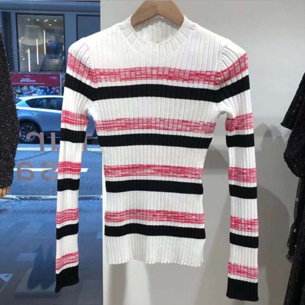 

spring new knitwear female stripe knitted pullover ladies long sleeve slim simple women clothes top, White;black