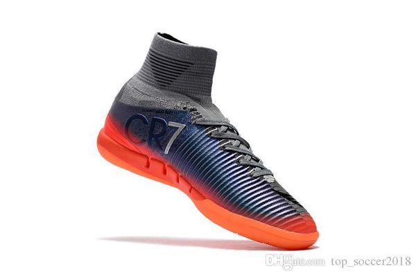 

original grey orange cr7 soccer cleats mercurial superfly v tf/ic indoor kid soccer shoes cristiano ronaldo football boots