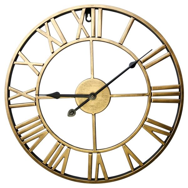

60cm creative wall clock retro iron roman numerals mute wall clock battery operated round for living room decor