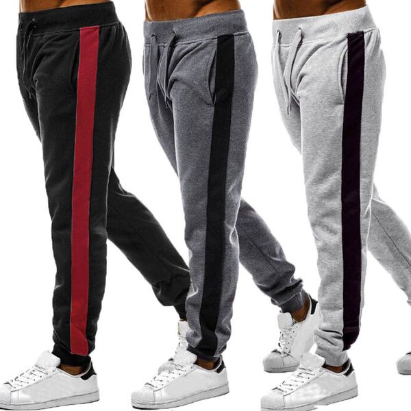 

2019 новый стиль моды горячие мужские slim fit городские прямые брюки брюки повседневные карандаш с карманом лоскутное брюки, Black