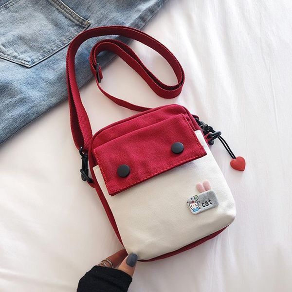 

женская вышитая холст сумки пряжки творческий мультфильм мешок плеча crossbody хозяйственная сумка болса feminina красный черный розовый