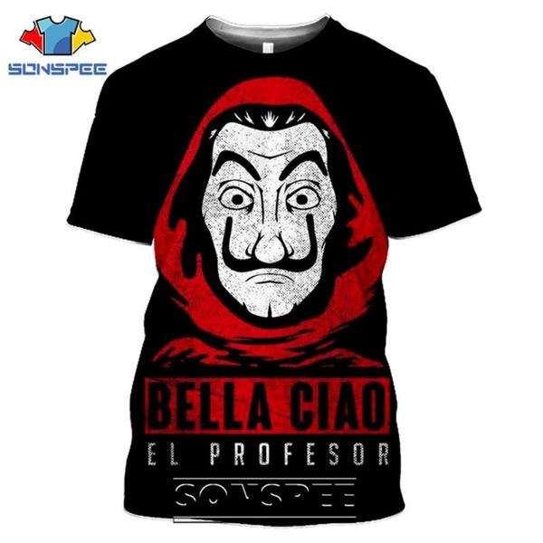 

sonspee la casa de papel house of paper men's t shirts casual short sleeve 3d print tv series money heist men tees shirt, White;black
