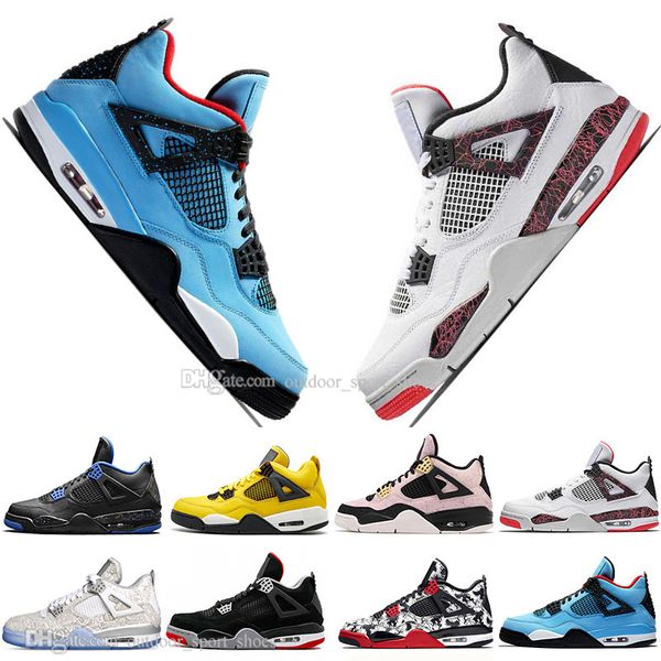 

bred 4 4s what the cactus jack laser wings mens basketball shoes denim blue pale citron men sports designer sneakers 5.5-13