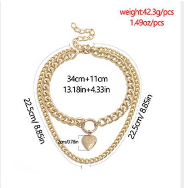 

women's new fashion designer luxury chain pattern open pendant necklace fashion personality hip-hop exaggerated thick chain heart-shape, Silver