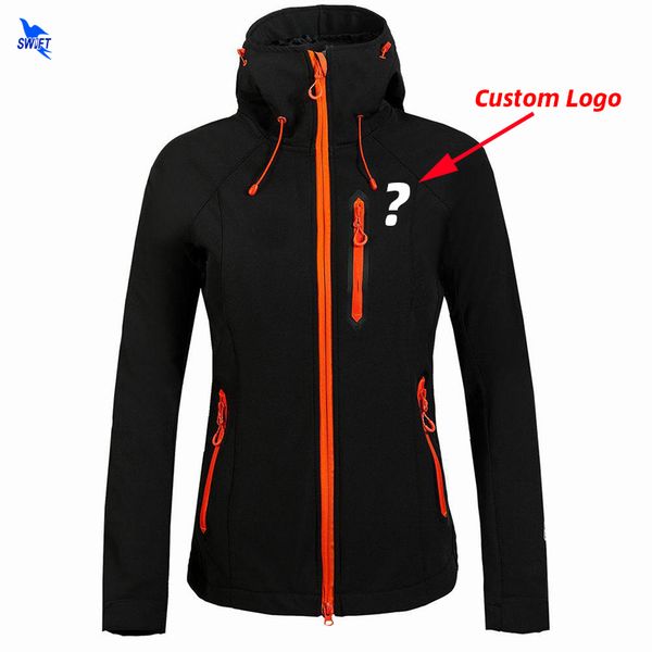 

custom print thermal fleece softshell jacket women outdoor trekking fishing hiking clothing windproof waterproof ski hooded coat, Blue;black