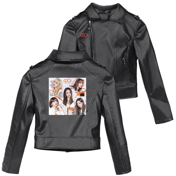 

trend pu 20192d-exid leather clothing loose coat, Black;red