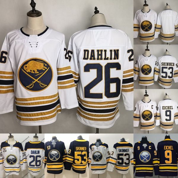 

#26 Rasmus Dahlin Jersey Mens Buffalo Sabres 9 Jack Eichel 23 Sam Reinhart 53 Jeff Skinner 90 Ryan O'Reilly Blank Hockey Jerseys Cheap