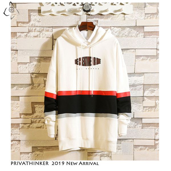 

privathinke man autum 2019 japanese streetwear hooded sweatshirt men causal oversiezed sweatshirt pactchwork cotton pullovers, Black