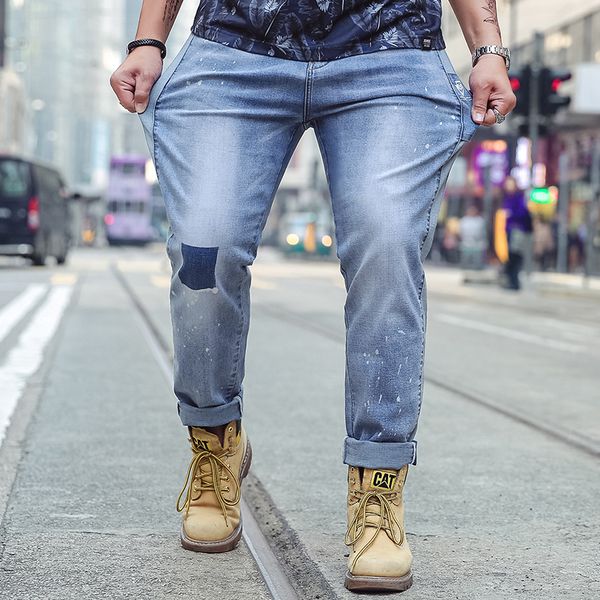 

2019 men stylish ripped jeans pants biker slim straight hip hop frayed denim trousers new fashion skinny jeans men s-4xl 5xl 6xl, Blue