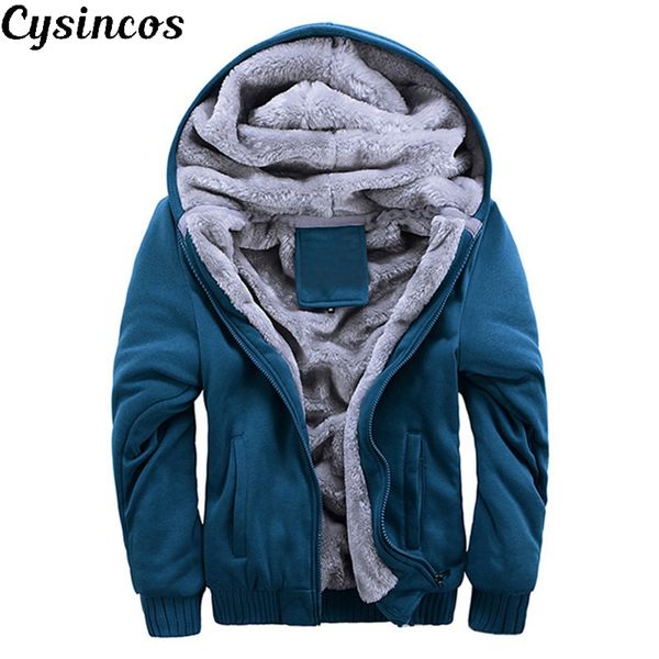 

cysincos 2019 autumn winter warm fleeced lined jackets parka men juniors hooded casual zipper plus size 5xl jacket coat parkas, Black