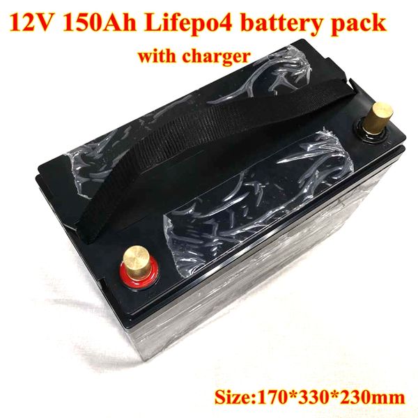 

батарея 12v 150ah lifepo4 с разрядником 100a bms для тележек для гольфа atv dune buggy ev солнечные батареи автодома лодки 10a зарядное устр