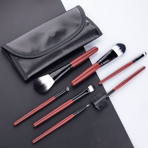 7pcs Red Make-up Pinsel Set Powder Augenbraue Kamm Blusher Lidschatten Eyeliner-Bürste Berufskosmetik bilden Bürsten Werkzeuge pincel maquiagem