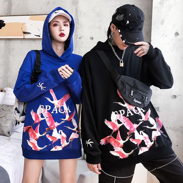 

hoodies 2019 man even midnight high street hip hop flamingo printing lovers even midnighthoodie hoodie, Blue;black