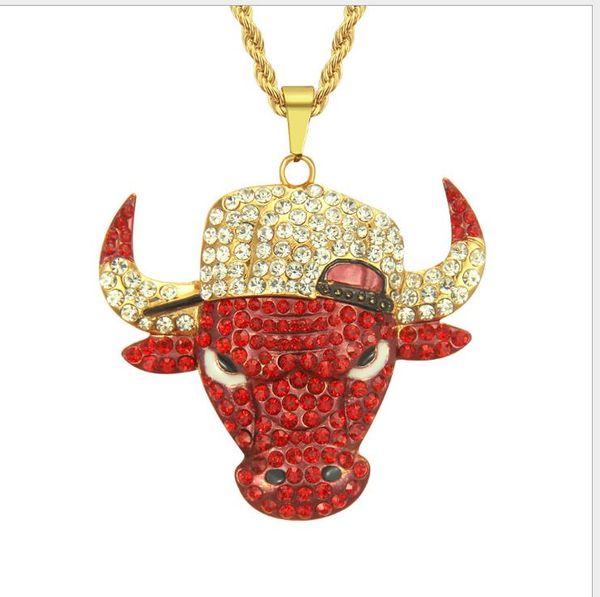 

new non-mainstream inlaid drill bull head pendant personality bull head fashion men's boutique necklace pendant jewelry, Silver
