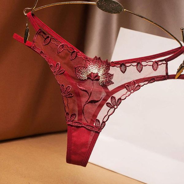 

women's panties flower embroidery lace women thong sheer mesh low waist seamless g-string exotic underwear bragas mujer, Black;pink