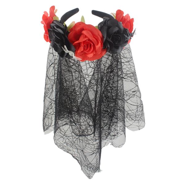 

halloween mesh hair band headband witch makeup head buckle simulation rose accessories ghost bride party headwear