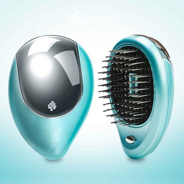 

new portable electric ionic hairbrush straightener brush negative ion comb anti-static massage brushs mini straight hair comb, Silver