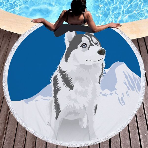 

собака printed микрофибры пляжного полотенца для взрослых yoga mat терри ткань с кистями животных большого круглого полотенце 150см гобелен