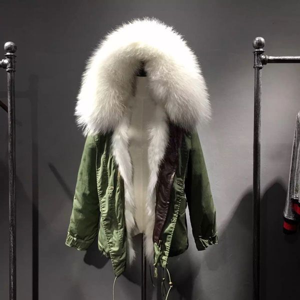 

2020 new winter women large raccoon fur collar hooded real fox fur liner coat black army green parkas outwear winter jacket