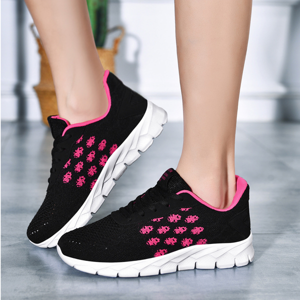 

women's shoes 2020 spring summer new hollow breathable flying woven sneakers women running shoes plus size flat, Black