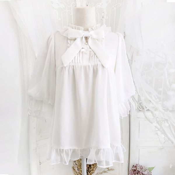 

little cream lolita with middle sleeve shirt white one agent lolita lace bow