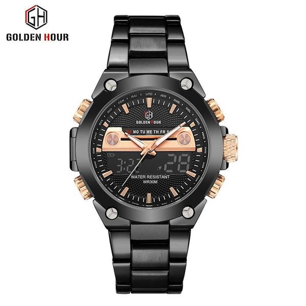 

reloj hombre goldenhour sport quartz mens watch brand digital male clocks waterproof man wrist watches 2019relogio masculino, Slivery;brown