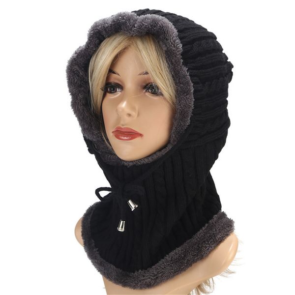 

fleece hood hat beanie ski snow cap snood scarf warm earmuffs hat, Blue;gray