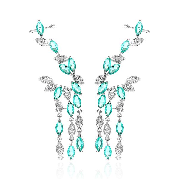 

very girl fashion cubic zircon crystal ear cuff long tassel rhinestones clip earring for women girls 2019, Silver