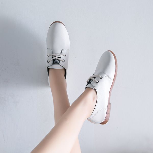 

new women lace up genuine leather shoes comfortable breathable casual shoes female flats woman, Black